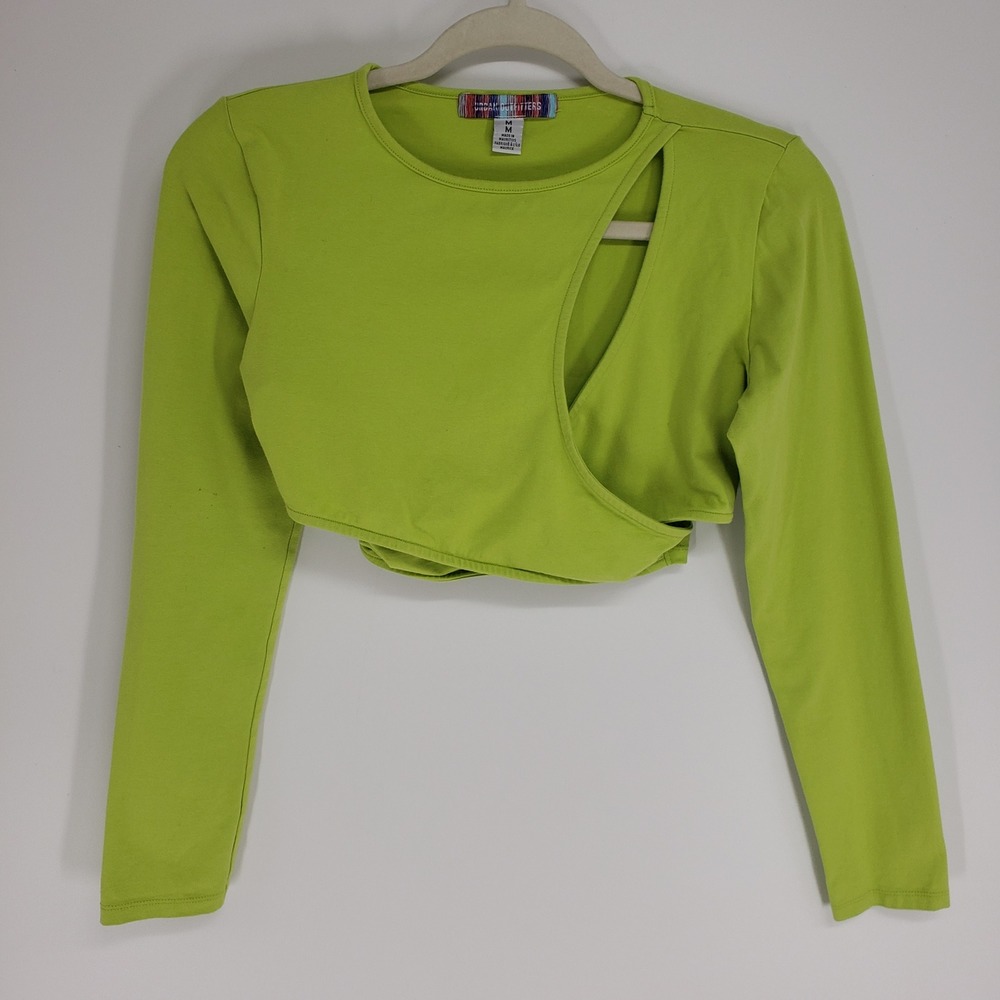Urban Outfitters Lime Green Cutout Crop Top Women Size M Long Sleeve Asymmetric